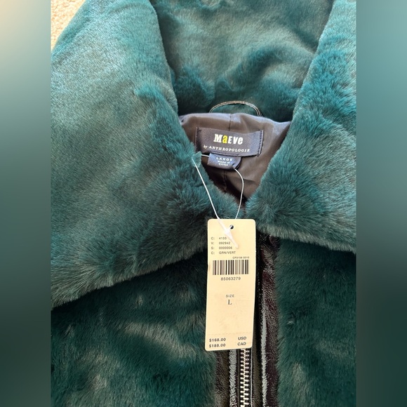 NWT Maeve Emerald Green Faux Fur Jacket - Picture 8 of 8